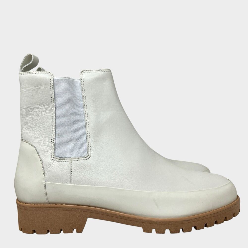 Rebecca‎ Allen White Leather Chelsea Boots Womens 9 Lug Sole Platform Chic